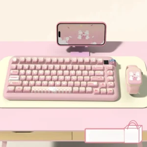 Dessert Rabbit MDA Keycap Set on a mechanical keyboard with pastel pink and yellow theme.