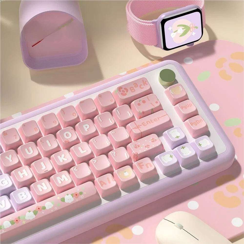 Detailed shot of dye-sublimated legends on Lily Valley PBT keycaps