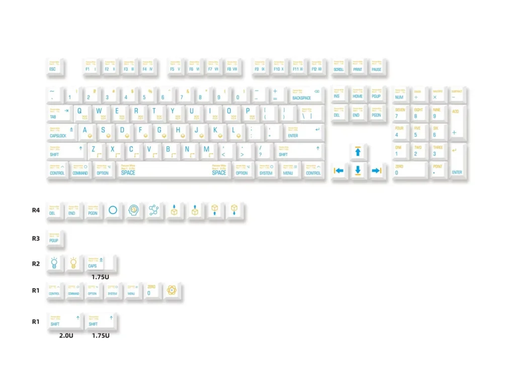 A lifestyle shot of the Dynamic Storm Keycap Set on a minimalist desk setup, complementing a modern workspace.