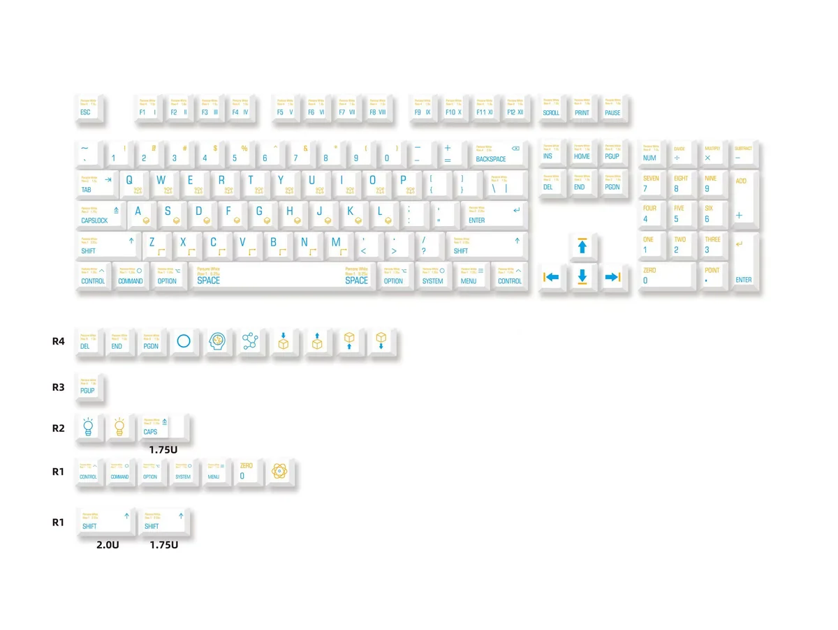 A lifestyle shot of the Dynamic Storm Keycap Set on a minimalist desk setup, complementing a modern workspace.