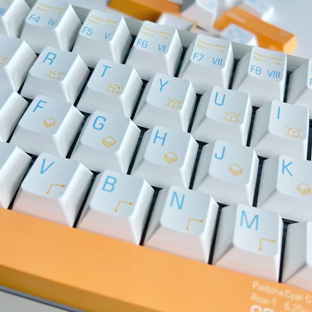Texture shot of the PBT keycaps from the Dynamic Storm set, emphasizing their matte finish and quality feel.