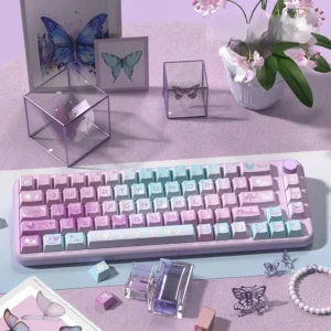 Ethereal Purple Butterfly Keycap Set on mechanical keyboard