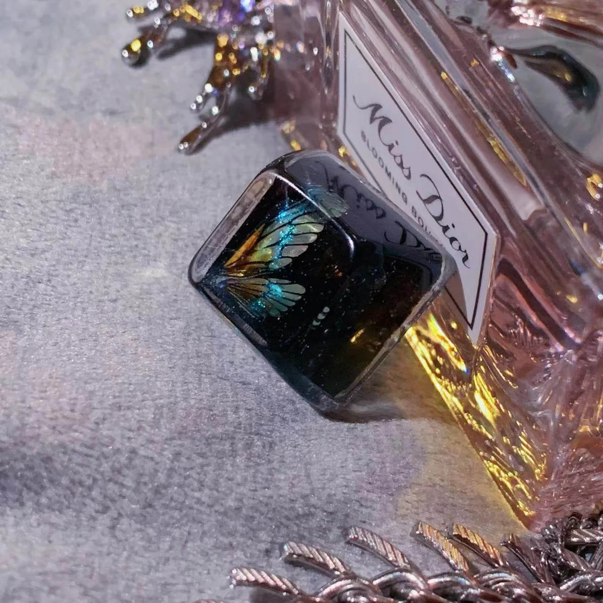 Close-up of handcrafted ABS Ethereal Wind keycap design