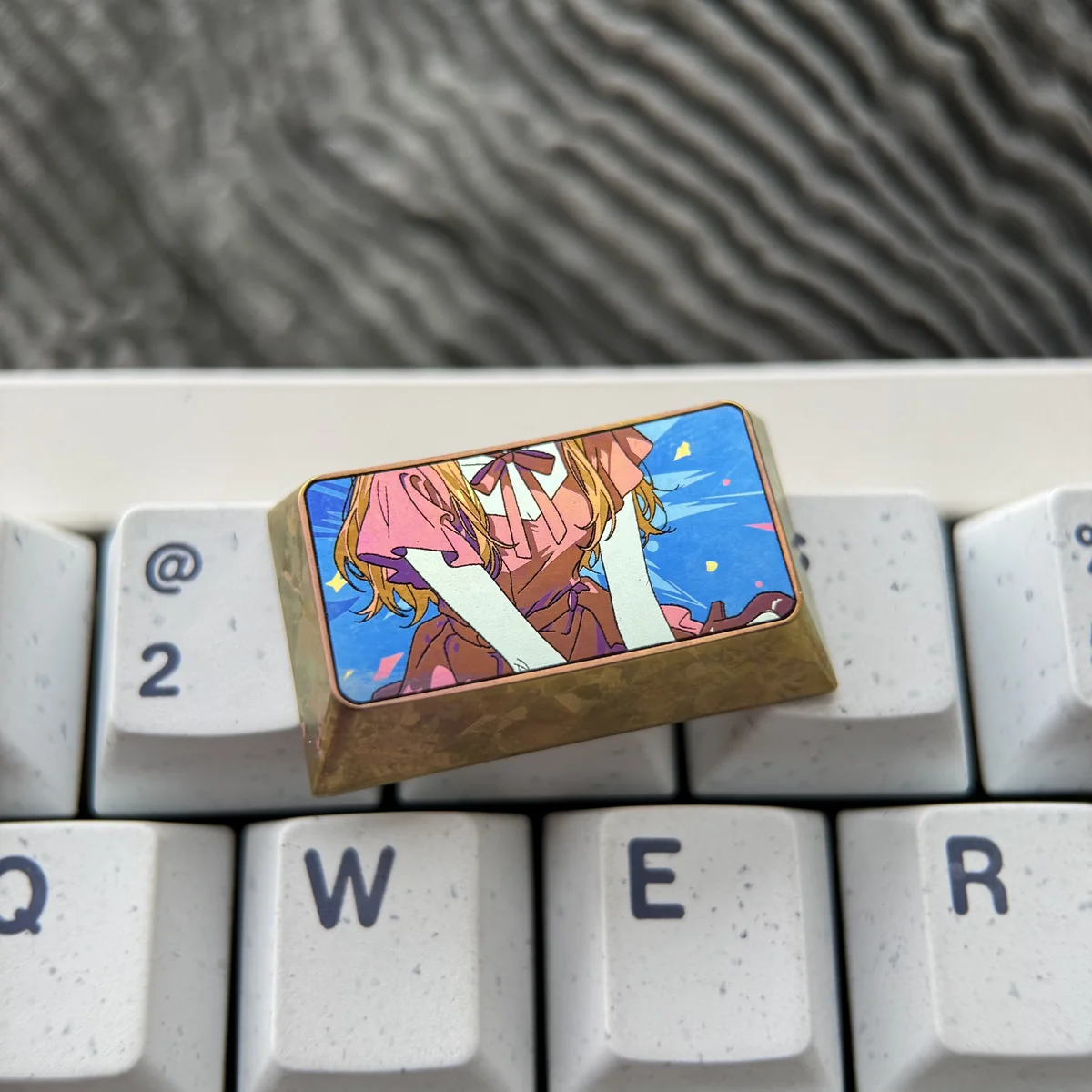 Evangelion Asuka keycap with other anime-themed keyboard accessories