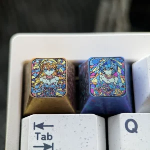 Evangelion Asuka Rei titanium artisan keycap with broken glass effect