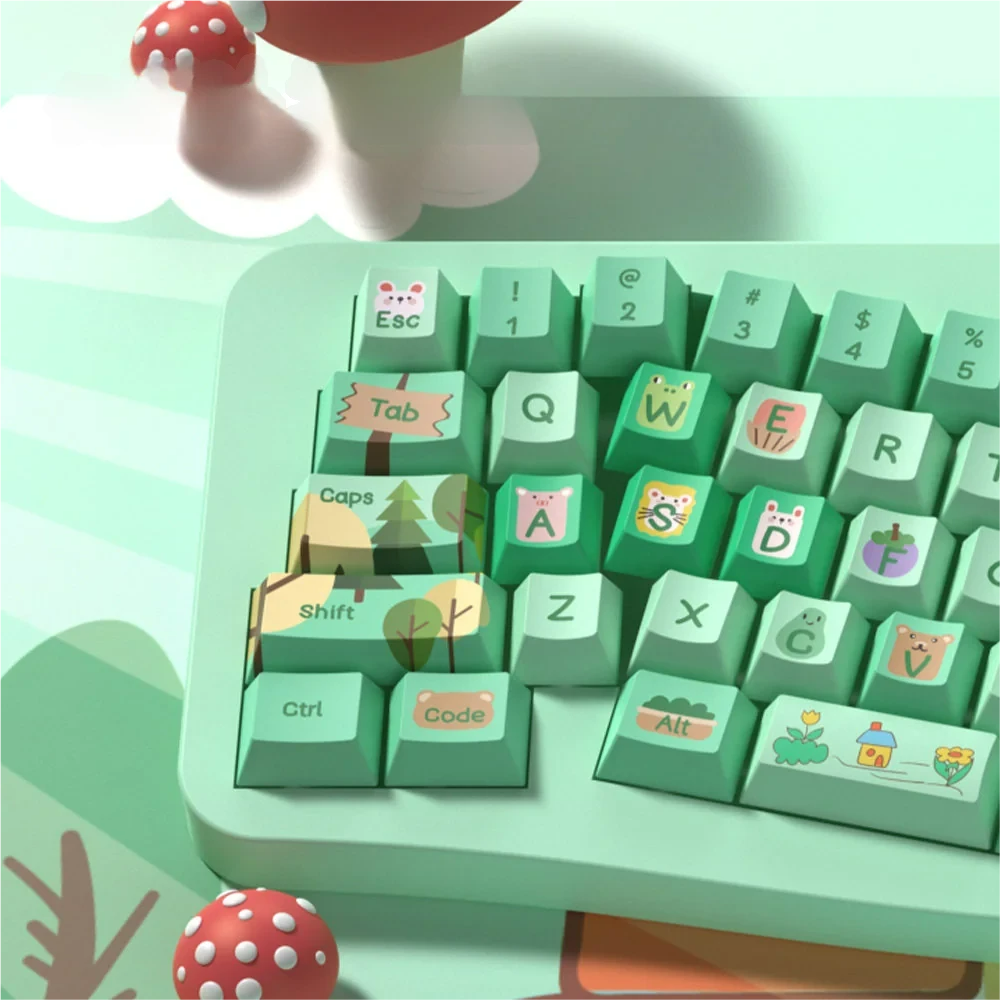 Side profile of Forest Party Cherry Keycap Vibrant PBT Forest showing keycap set shape and fit