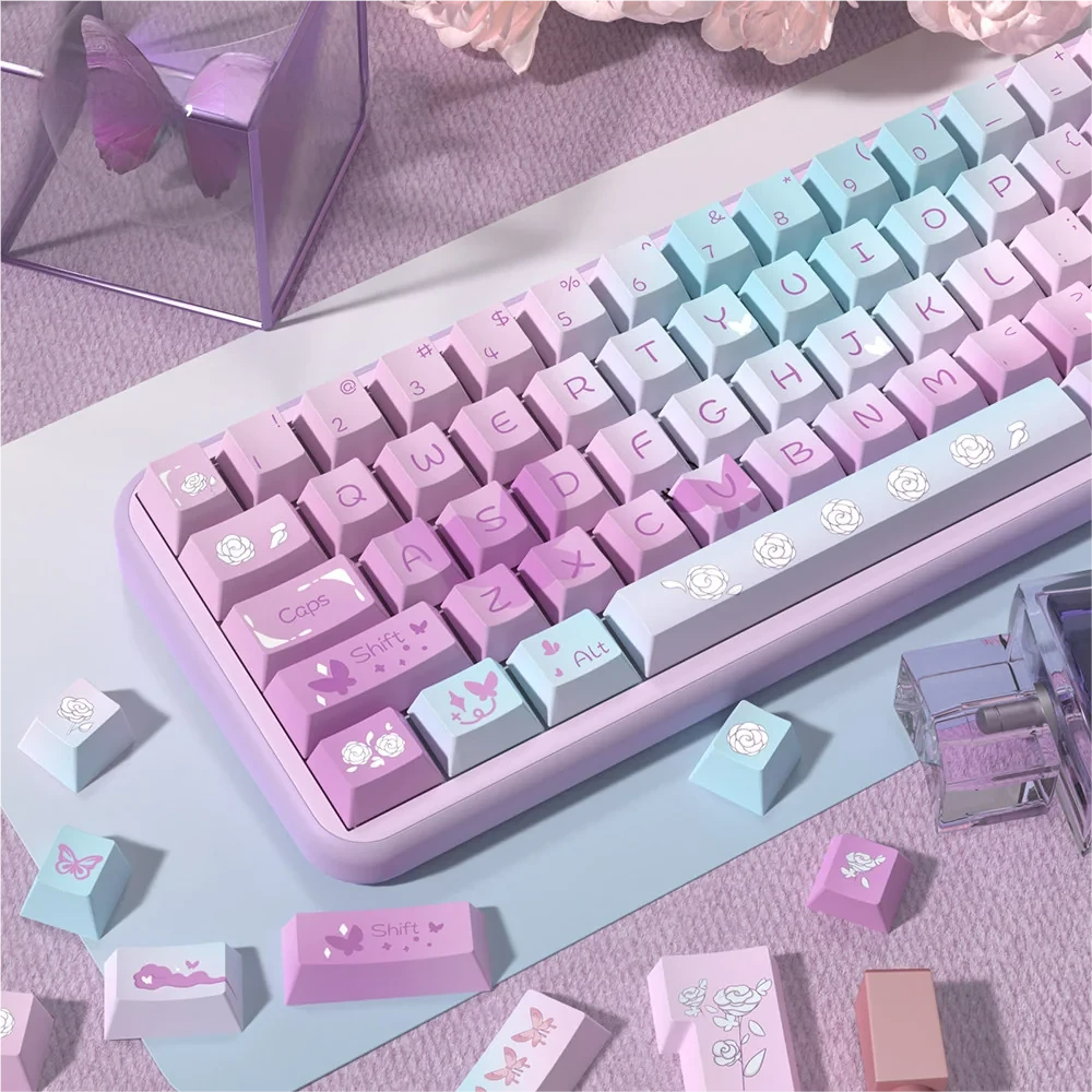 Full layout of Ethereal Purple Butterfly Keycaps
