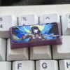 Artistic shot of the Raiden Shogun titanium keycap, emphasizing its collectible quality and Genshin Impact theme