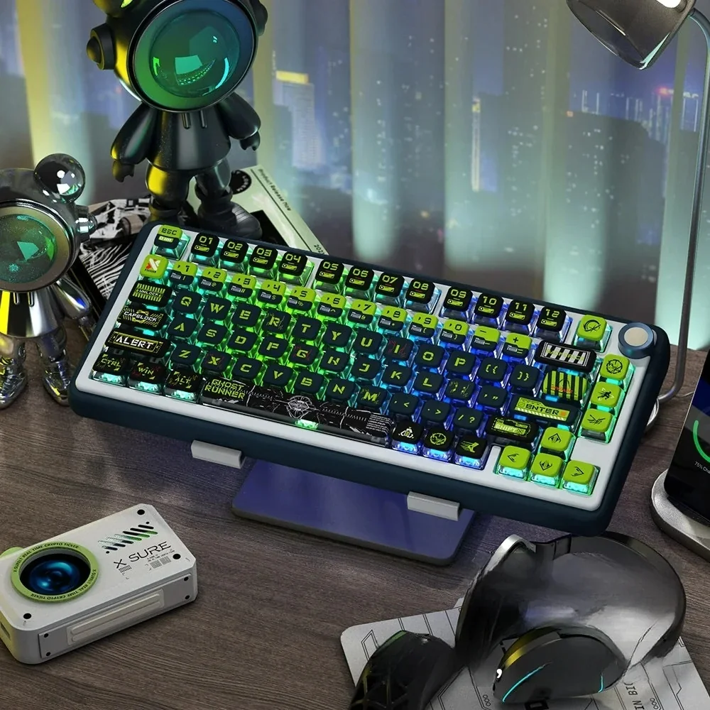 Ghost Walker PBT Keycap Set with four-sided RGB side lighting on a dark keyboard