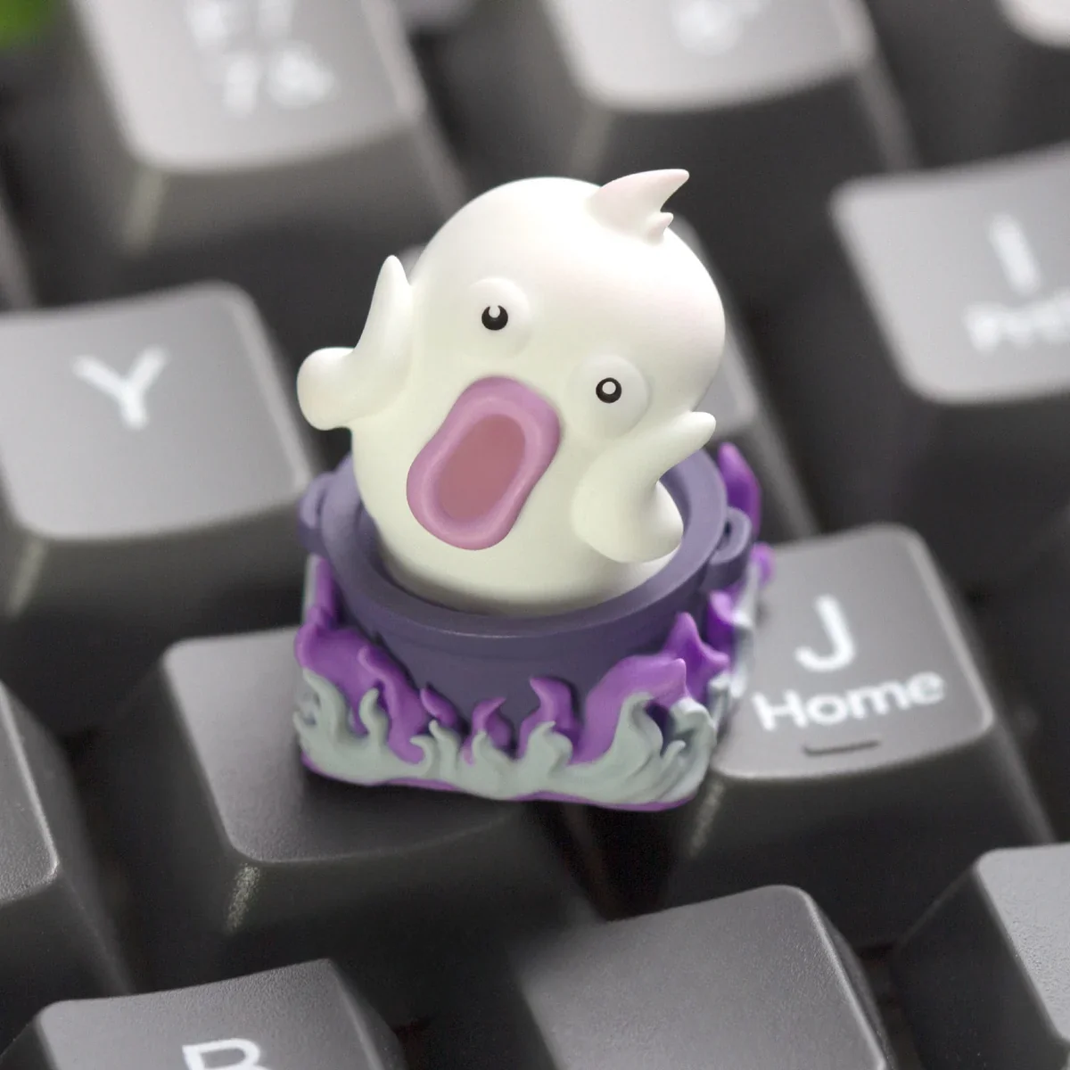 Close-up of Handcrafted Resin Hotpot Duck Keycap with intricate details