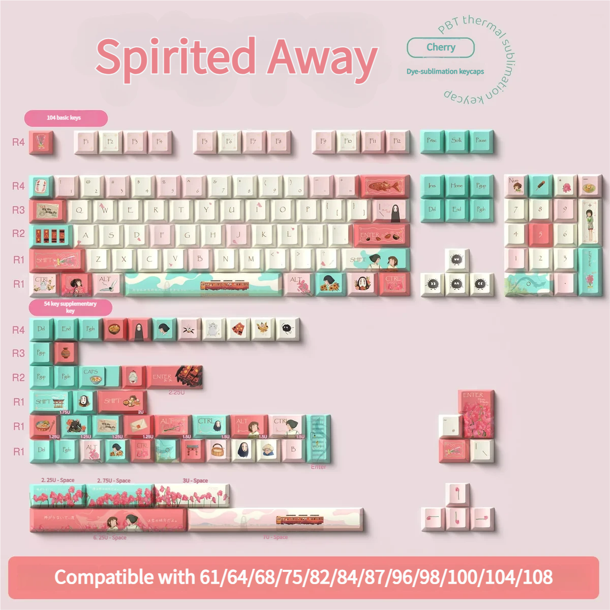 Macro shot of a Spirited Away character keycap, showcasing the intricate detail of the PBT dye-sublimation