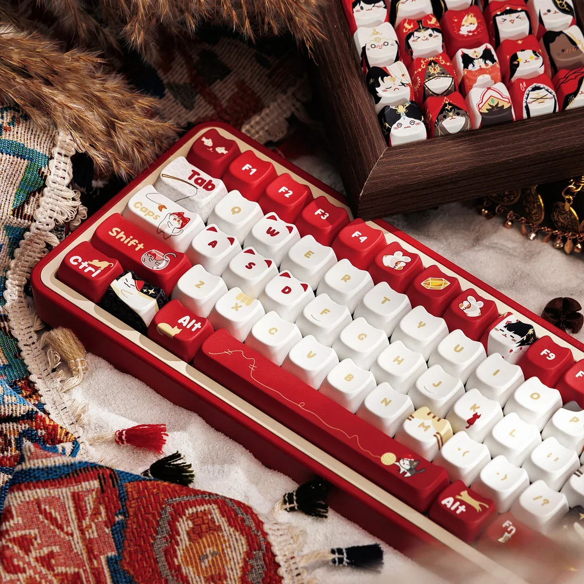 Side view showcasing the unique sculpted MAO profile of JX3 Ming Jiao keycaps