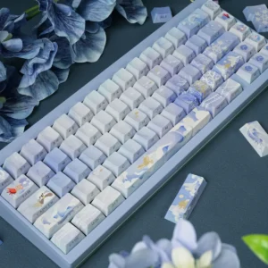 JX3 Penglai PBT Keycap Set on a mechanical keyboard, showcasing mystical ocean design.