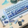 Angled view of Lakes & Mountains keycaps, highlighting the crisp, fade-resistant dye-sub legends