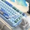 Close-up of a Lakes & Mountains keycap, revealing the intricate details of the scenic design and PBT texture
