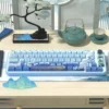 Lakes and Mountains PBT Dye-sub Keycap Set on a mechanical keyboard, showcasing serene landscape art