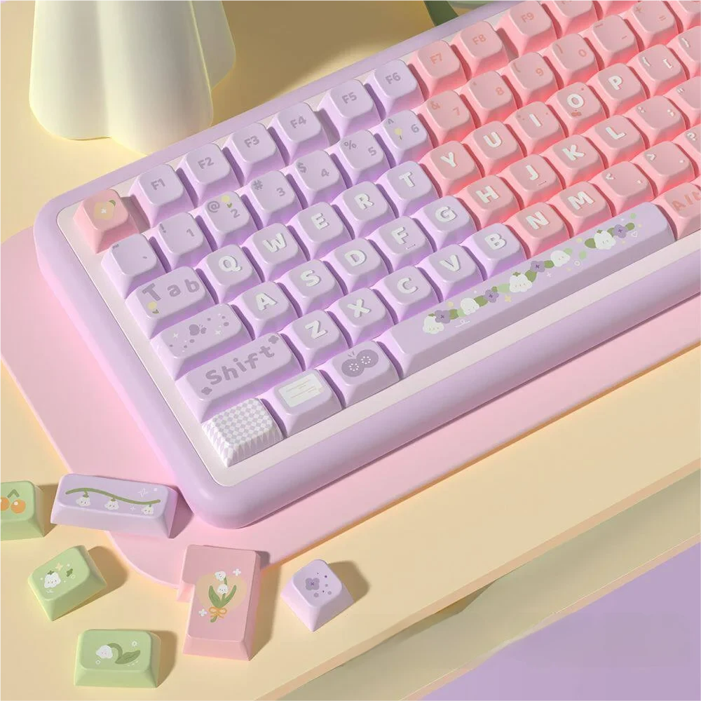 Close-up of Lily of the Valley floral design on PBT keycaps