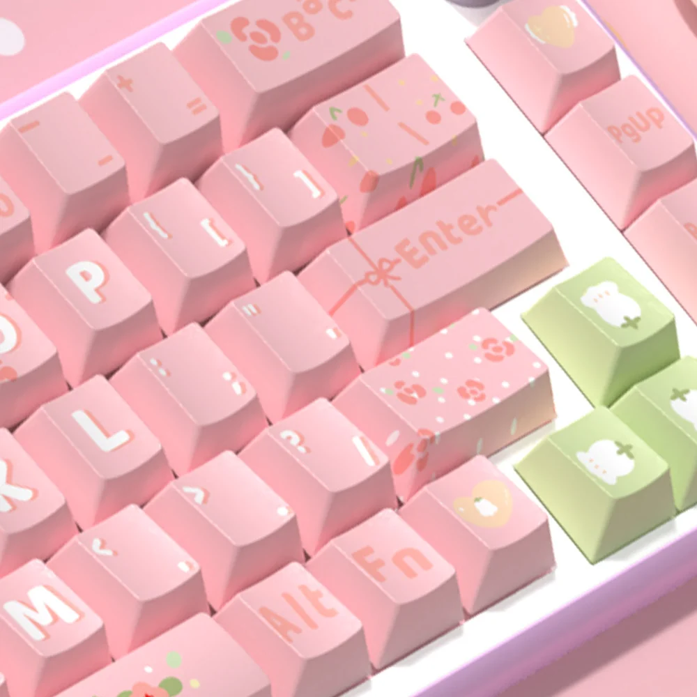 Side profile view of Lily of the Valley Cherry profile keycaps, illustrating their ergonomic sculpting