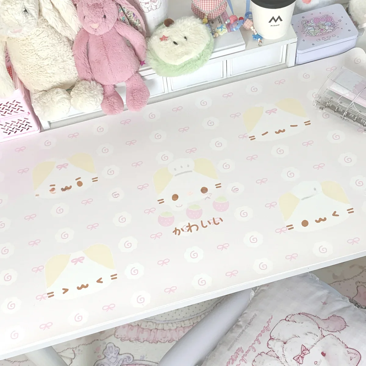 Close-up of Marshmallow Cat novelty Desk Mat
