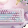 Side profile view of Bubble Kitten MDA keycaps, emphasizing the ergonomic sculpted shape.