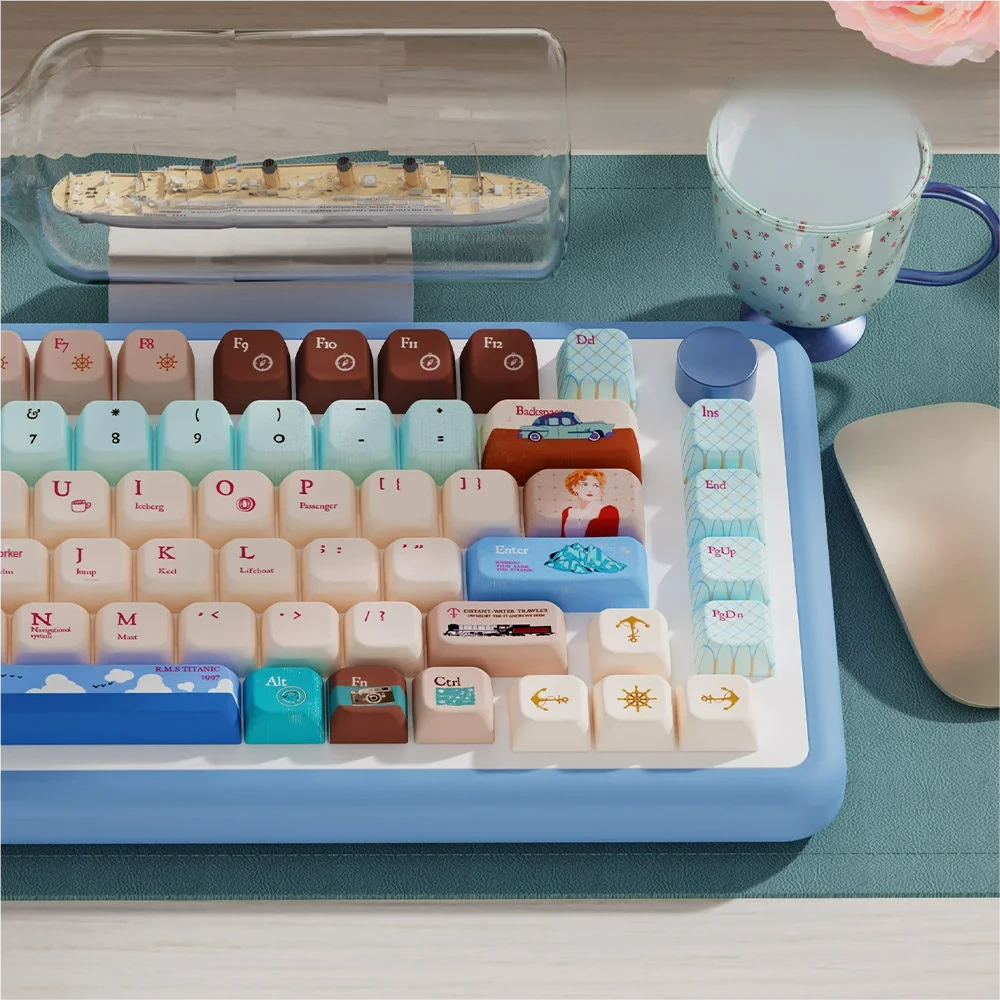 Side profile view of MDA keycaps, illustrating their sculpted ergonomic shape and medium height.