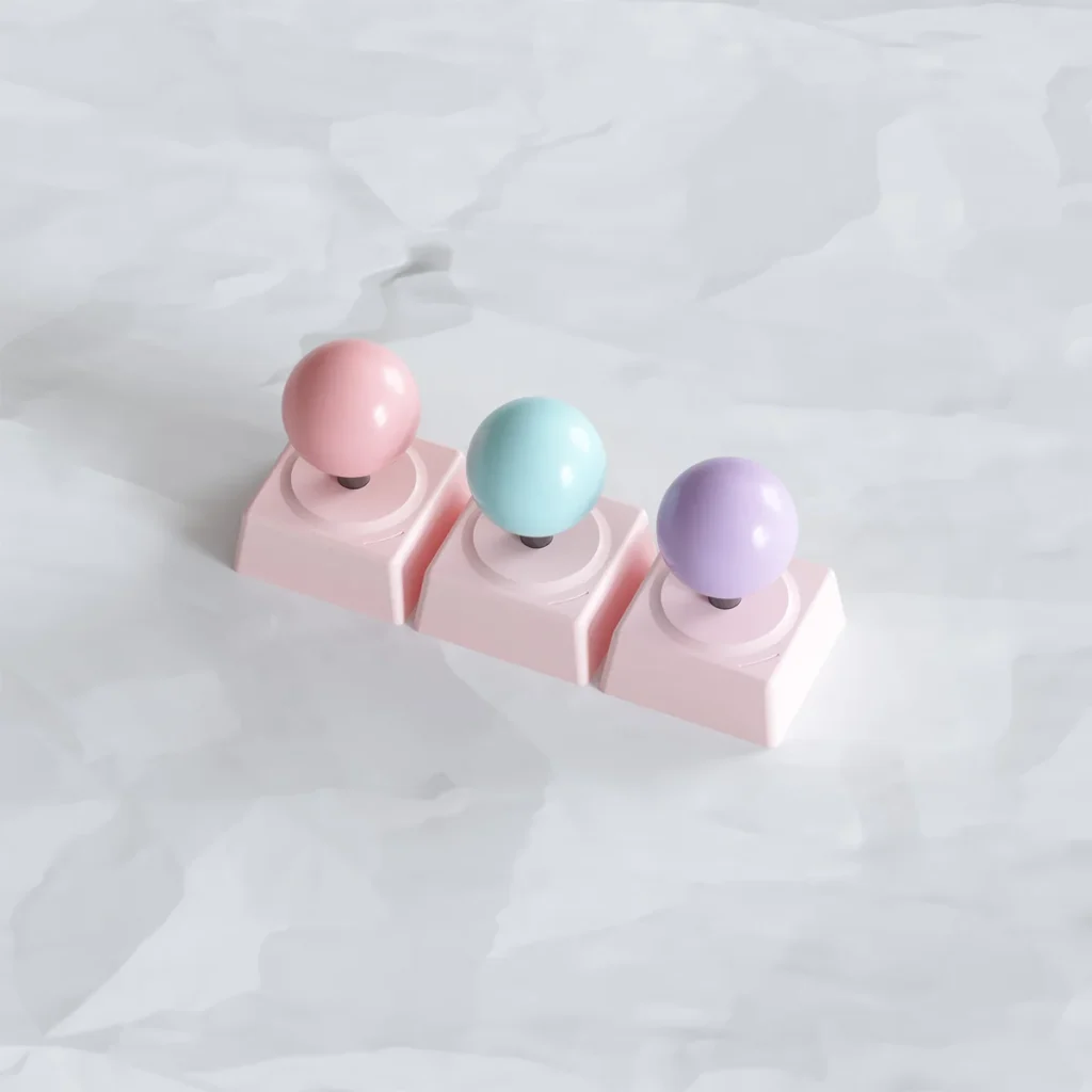 Detail shot of the metallic finish on an arcade button keycap