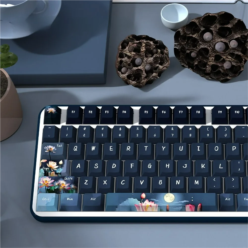 Full layout of the 158-key Moonlit Lotus Pond set, demonstrating comprehensive compatibility for various keyboard sizes.