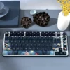 Moonlit Lotus Pond PBT Keycap Set on a white keyboard, showcasing serene lotus flower designs and tranquil water patterns.
