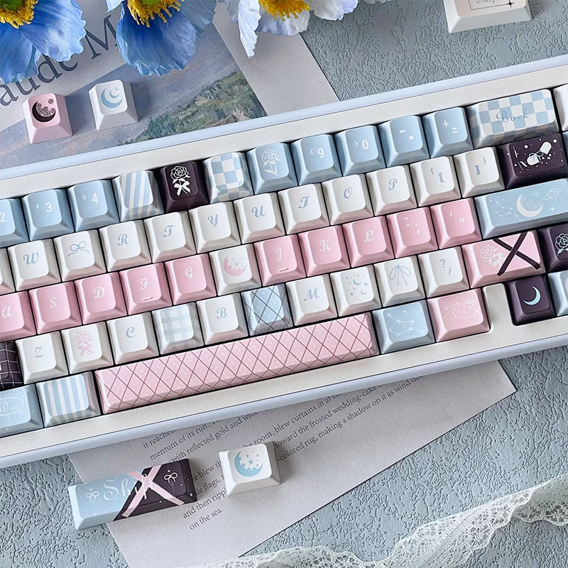 Side profile of Moonlit Rose Series Keycap Elegant Moonlit Rose showing keycap shape and fit