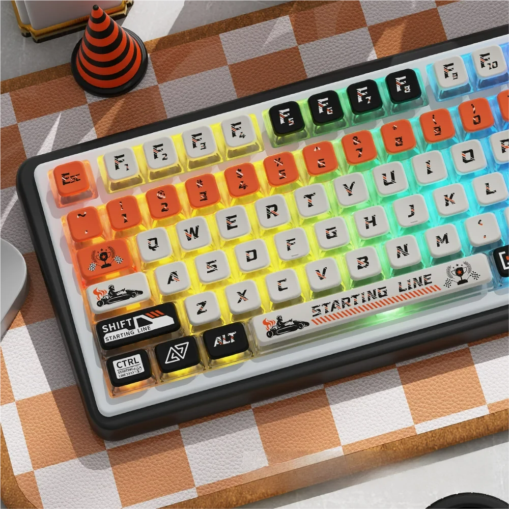 Detail shot of the MSA profile of the Starting Line keycaps, emphasizing ergonomic design