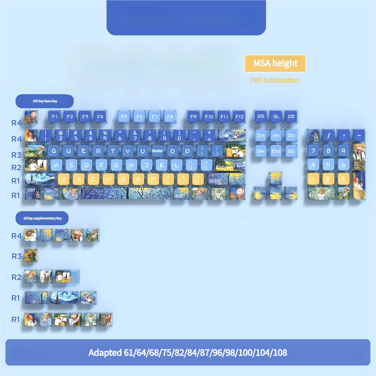 Angled view of the MSA profile of the Luminous Keycap Set, highlighting ergonomic curves and crystal-clear PBT.