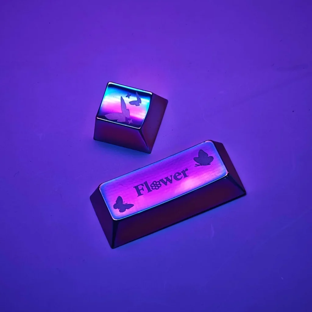 Nature-inspired flower keycap crafted from zinc alloy on a mechanical keyboard