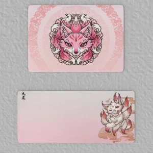 Nine-tailed Fox mythological art desk mat on a modern desk setup