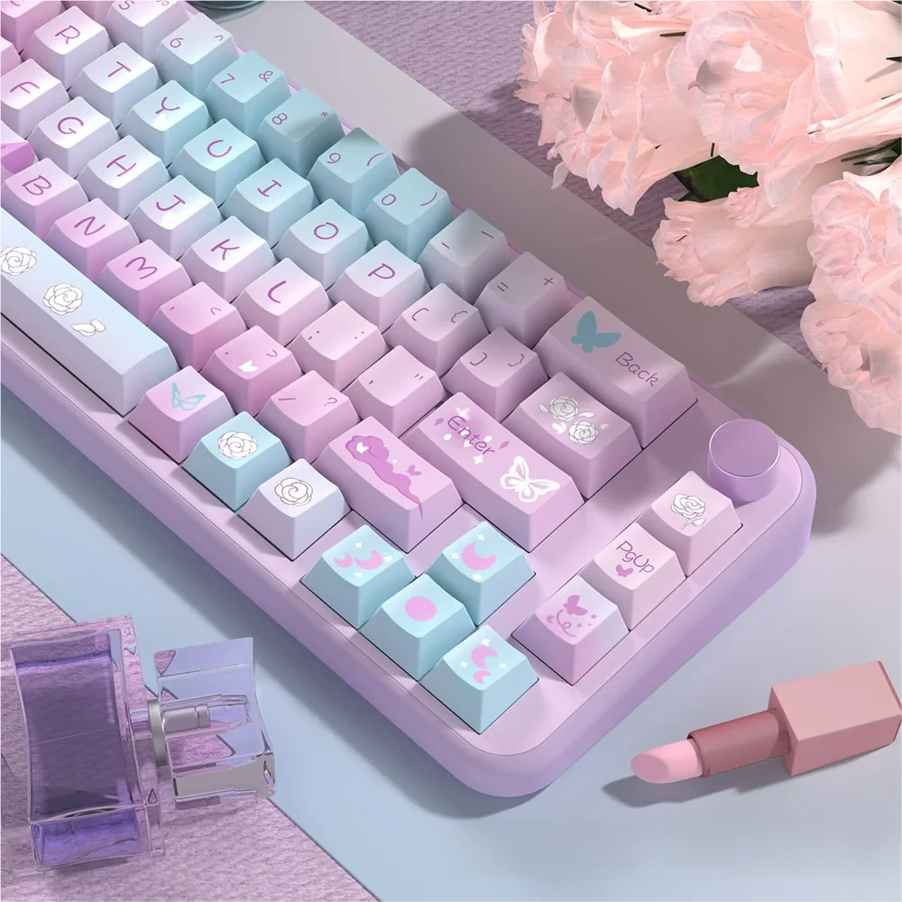 Close-up of PBT dye-sub butterfly keycaps