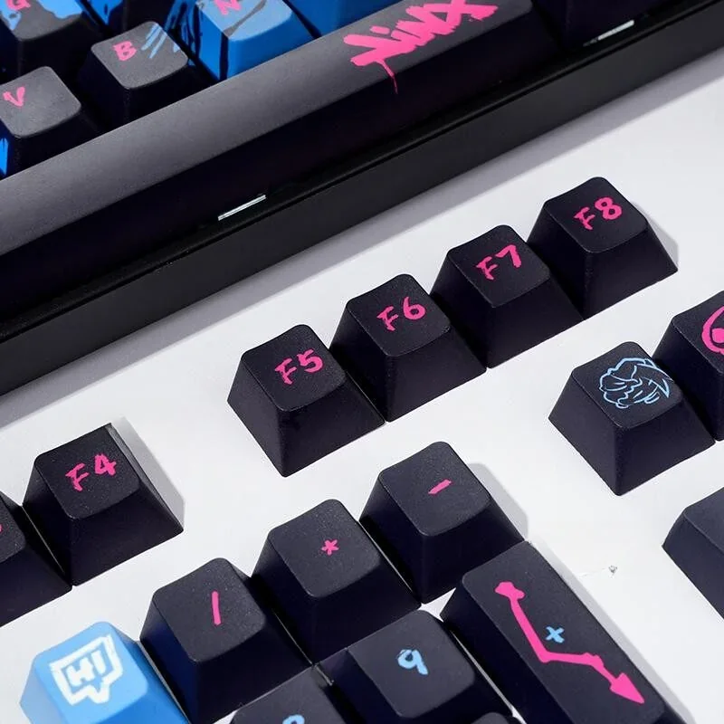 Detail view of PBT Dye-Sub legends on Jinx keycaps