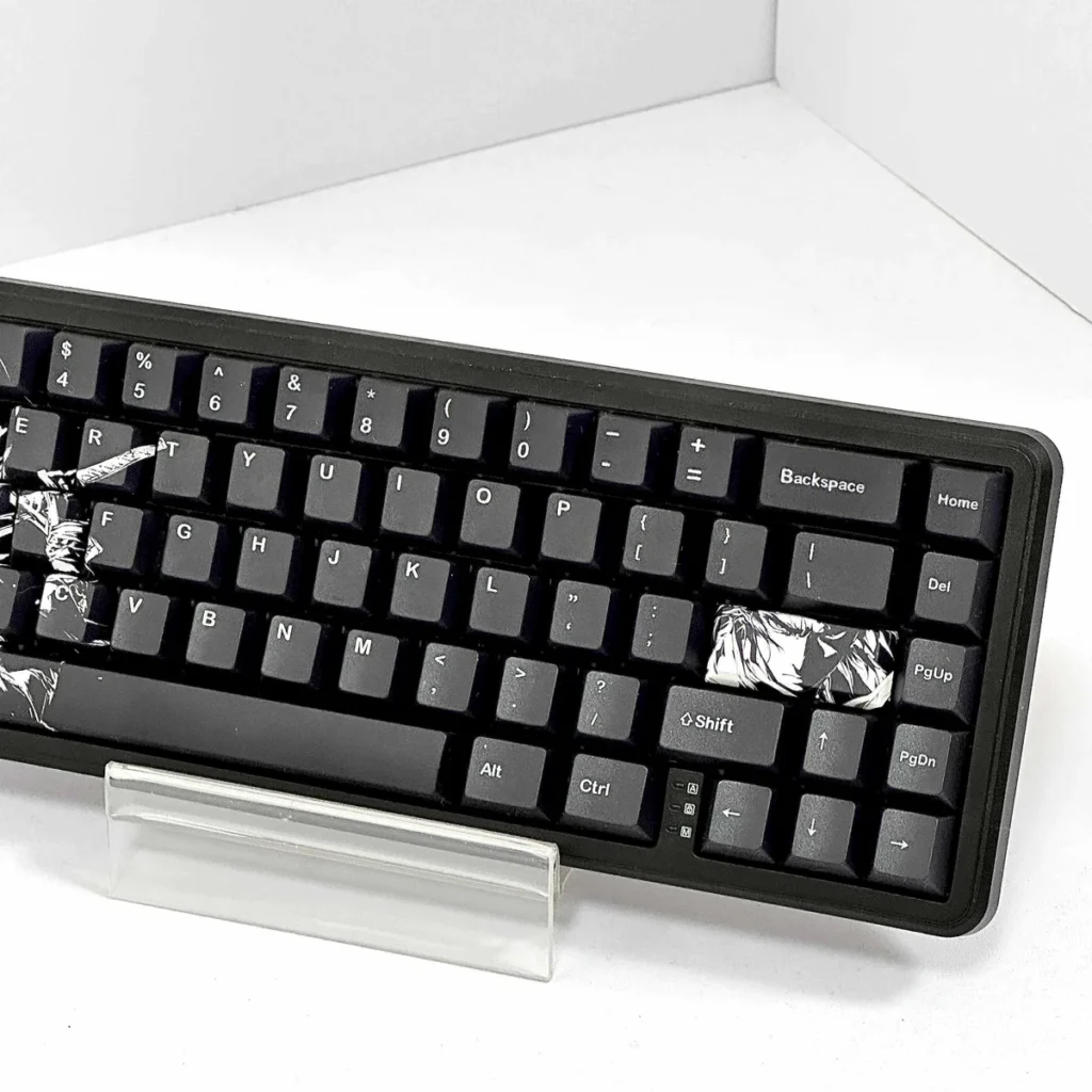 Detail shot of PBT dye-sublimation legends on Black Blade keycap