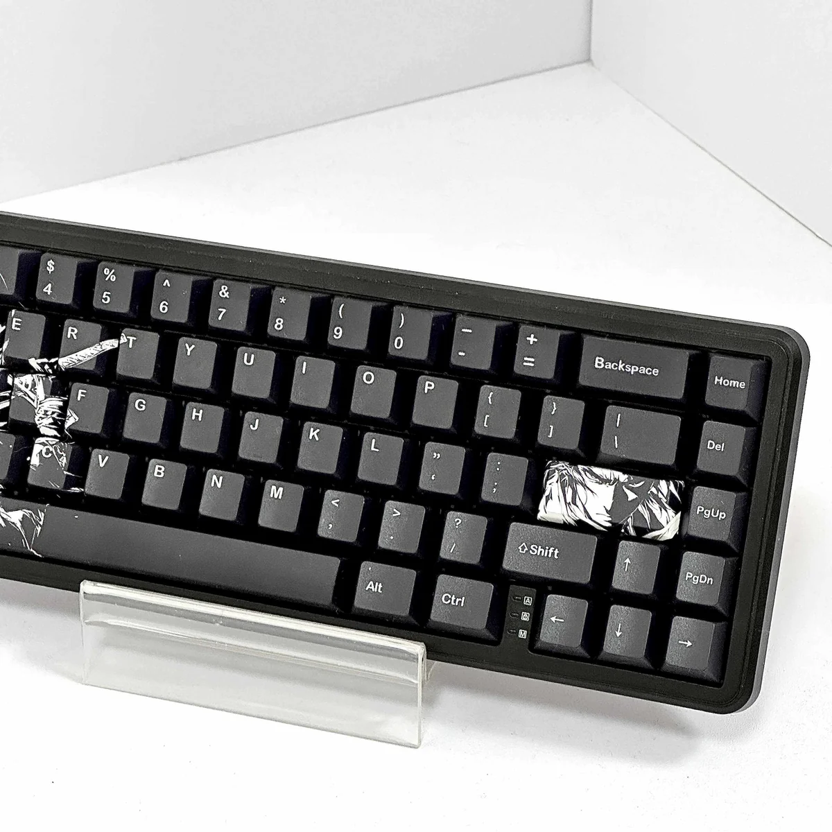 Detail shot of PBT dye-sublimation legends on Black Blade keycap