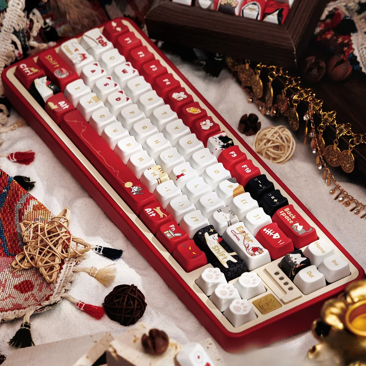 Close-up of the durable PBT material texture of JX3 Ming Jiao keycaps