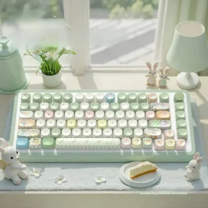 Picnic Bunny MOA Keycap Set on a mechanical keyboard, showing full layout