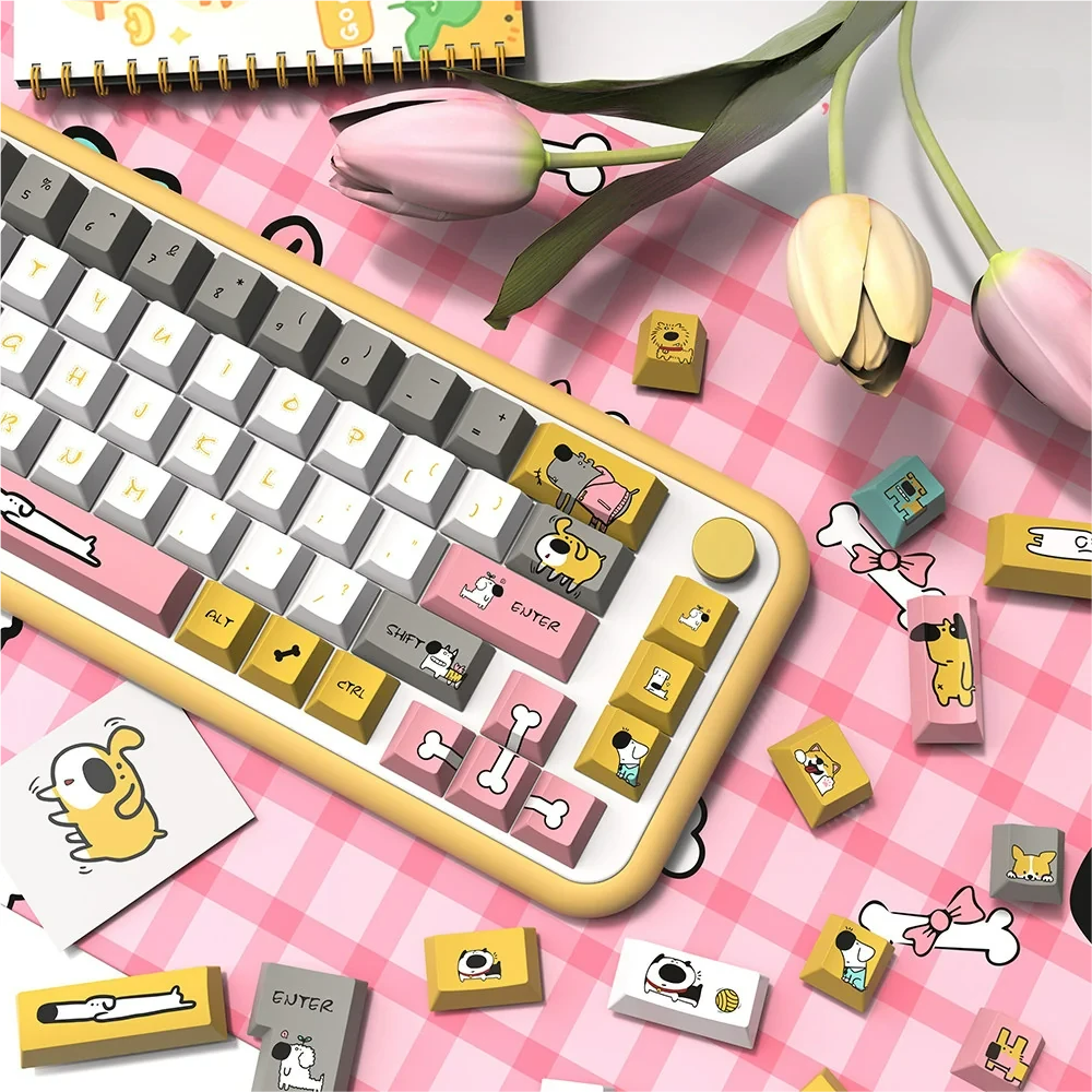 Side profile of Playful Dog Cherry profile keycaps, showing ergonomic curvature and PBT texture.