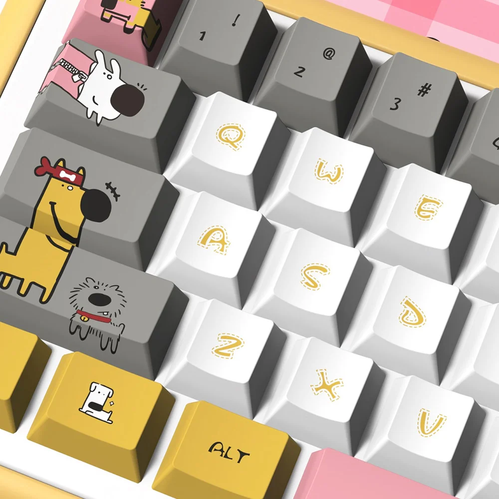 Assortment of novelty keycaps from the Playful Dog set, featuring unique dog-themed accent keys.