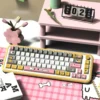 Playful Dog PBT Dye-Sub Keycap Set on mechanical keyboard, showcasing vibrant dog illustrations and paw prints.