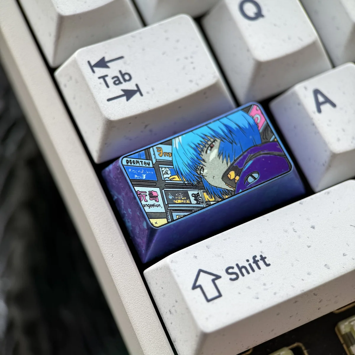 Side view of Rei Ayanami keycap highlighting Cherry profile