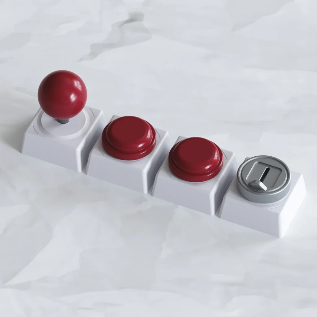 Retro-themed mechanical keyboard setup with arcade keycaps