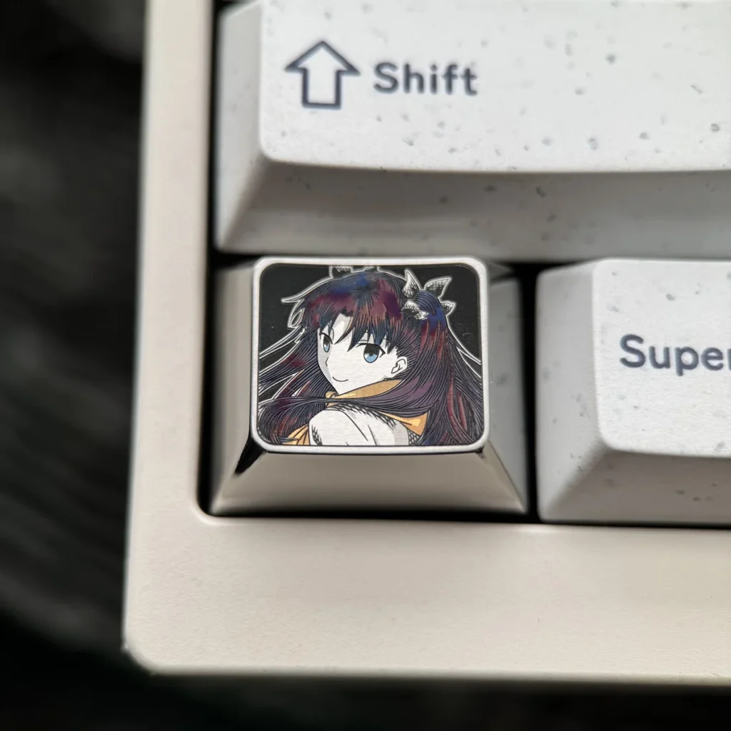 Rin Tohsaka Titanium Keycap on a mechanical keyboard