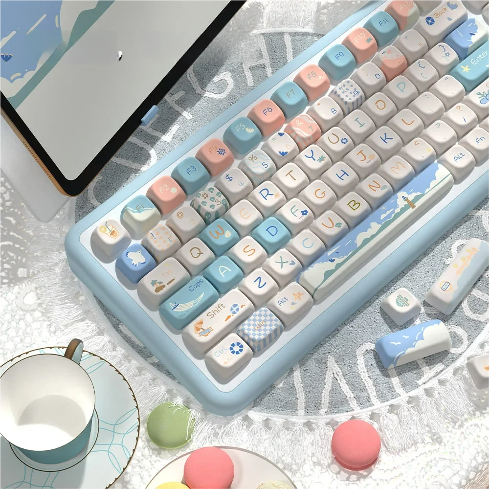 Side view of Beach Summer SCA profile keycaps, demonstrating their ergonomic sculpted shape