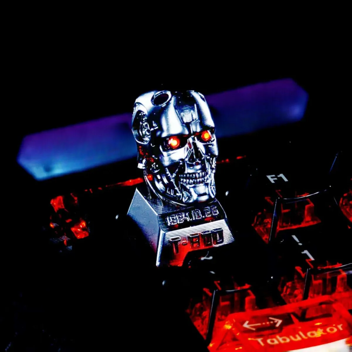 Terminator T-800 keycap as part of a sci-fi themed keyboard setup