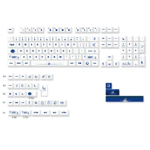 Sea Moon Keycap Set with ambient backlighting, serene desktop setup