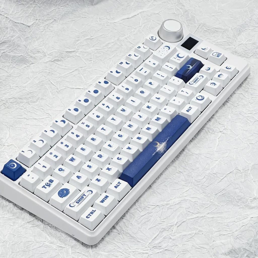 Sea Moon PBT Keycap Set on mechanical keyboard, ethereal blue theme