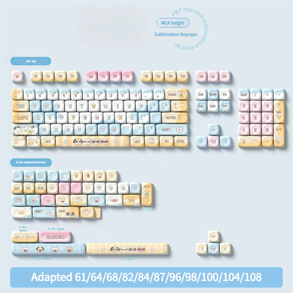 Angle view of Seaside MCA Keycap Set Immersive Seaside Theme showing color layering and layout presence